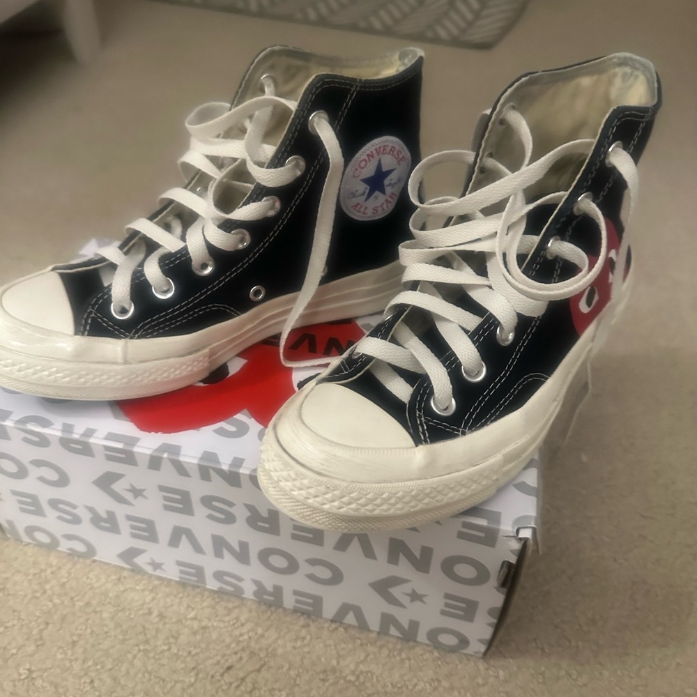 Black High-Top Canvas Sneakers with Red Heart Accent - Picture 2 of 5